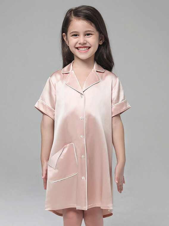 19 Momme Cute Button Up Silk Sleep Shirts For Girls